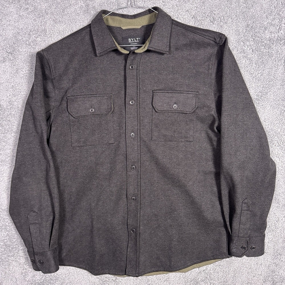 BYLT Coastal Overshirt Mens L Shacket Shirt Jacket Flip Cuff Flannel Premium